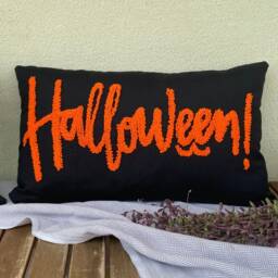 Halloween Embroidered Linen Pillow, Gothic Fall Decor - thumbnail 3