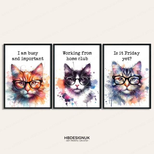 Funny Cat Office Prints - Set Of 3 Posters - Cats Quotes Decor Work From Home Wall Art Wfh Gifts Coworker Workplace Pictures - image 1