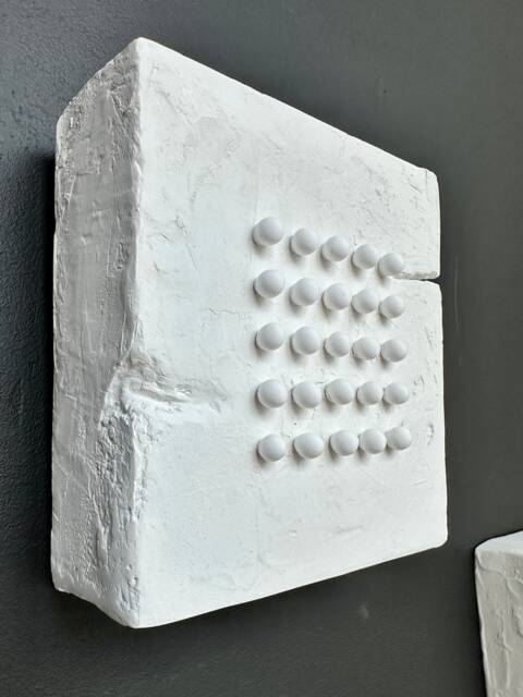 Sculptural Dot Wall Object Funny Dots - White Base, Hand-Sculpted Plaster, 12 Colors, Wabi Sabi - image 1