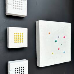 Sculptural Dot Wall Object Funny Dots - White Base, Hand-Sculpted Plaster, 12 Colors, Wabi Sabi - thumbnail 3