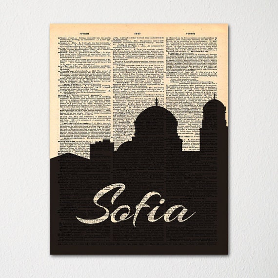 Sofia Bulgaria Skyline Dictionary Art Print/Cityscape Poster Travel Deco