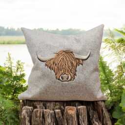 Highland Cow, Wool, Embroidered, Zipped, Hand Made Cushion, Country Home, Holiday Home Decor, Gift 45 X cms