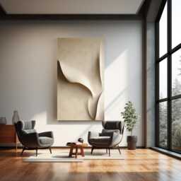 Beige Waves Wood Carving Wall Painting Art Sculpture Textured Decor Large Original Abstract 3D - thumbnail 2