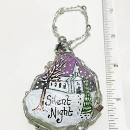 Hand-Painted Sea Glass Christmas Ornament Silent Night Church Scene - thumbnail 3