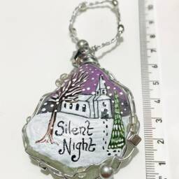 Hand-Painted Sea Glass Christmas Ornament Silent Night Church Scene - thumbnail 2