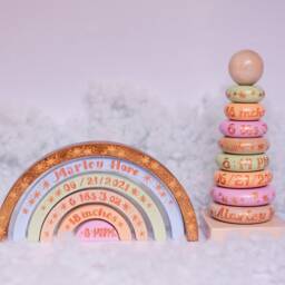 Custom Gift For Mom - Neutral Both Gender Baby Shower Gifts Personalized Wooden Rainbow Custom Name Stacking Toy Mother Day - thumbnail 4