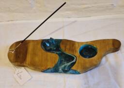 Resin Art & Wood Tealight & Insence Stand With Quartz
