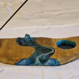 Resin Art & Wood Tealight & Insence Stand With Quartz - thumbnail 2