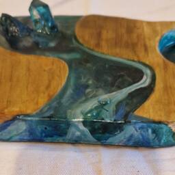 Resin Art & Wood Tealight & Insence Stand With Quartz - thumbnail 3