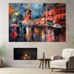 Abstract Paris Painting Canvas Print, Street Romantic Wall Art, Windmill Painting, Framed & Ready To Hand - thumbnail 3
