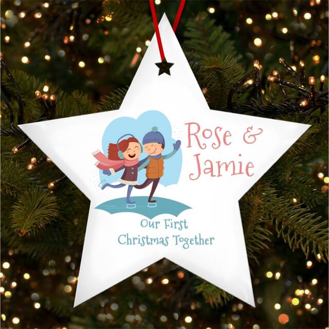 First Boy Girl Ice Skating Personalised Christmas Tree Ornament Decoration