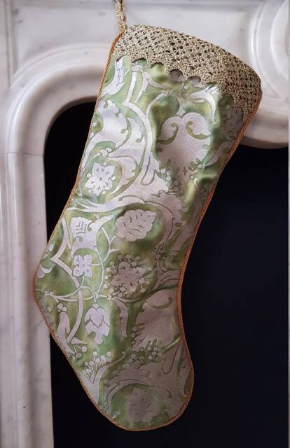 Luxury Christmas Stocking Fortuny Fabric Green & Gold Persepolis Pattern - Made in Italy - image 1
