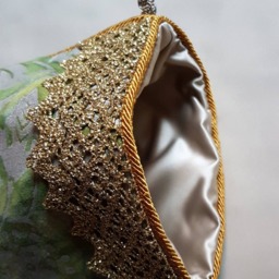 Luxury Christmas Stocking Fortuny Fabric Green & Gold Persepolis Pattern - Made in Italy - thumbnail 3