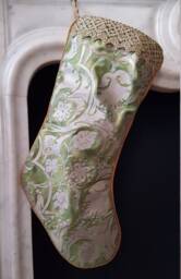Luxury Christmas Stocking Fortuny Fabric Green & Gold Persepolis Pattern - Made in Italy