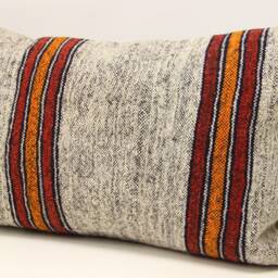 Vintage Turkish Kilim Pillow Cover, Wool Lumbar Cushion - 16x24 Inch - thumbnail 3