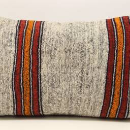 Vintage Turkish Kilim Pillow Cover, Wool Lumbar Cushion - 16x24 Inch - thumbnail 2