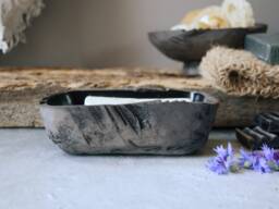 Black Draining Soap Dish, Handmade Pottery Tray With Drain For Wabi Sabi Bathroom, Matte Japanese Ceramics Bar - thumbnail 1
