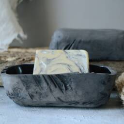 Black Draining Soap Dish, Handmade Pottery Tray With Drain For Wabi Sabi Bathroom, Matte Japanese Ceramics Bar - thumbnail 2