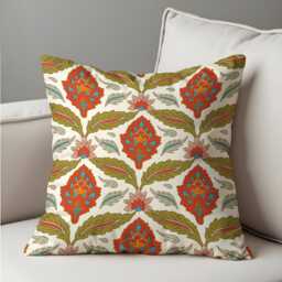 Boho Floral Cushion Cover, Red & Olive Classic Pattern Pillow Folk Inspired Home Decor, Decorative Throw Case - thumbnail 4