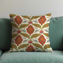 Boho Floral Cushion Cover, Red & Olive Classic Pattern Pillow Folk Inspired Home Decor, Decorative Throw Case - thumbnail 3