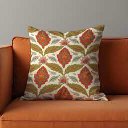 Boho Floral Cushion Cover, Red & Olive Classic Pattern Pillow Folk Inspired Home Decor, Decorative Throw Case