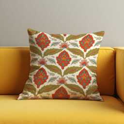 Boho Floral Cushion Cover, Red & Olive Classic Pattern Pillow Folk Inspired Home Decor, Decorative Throw Case - thumbnail 2