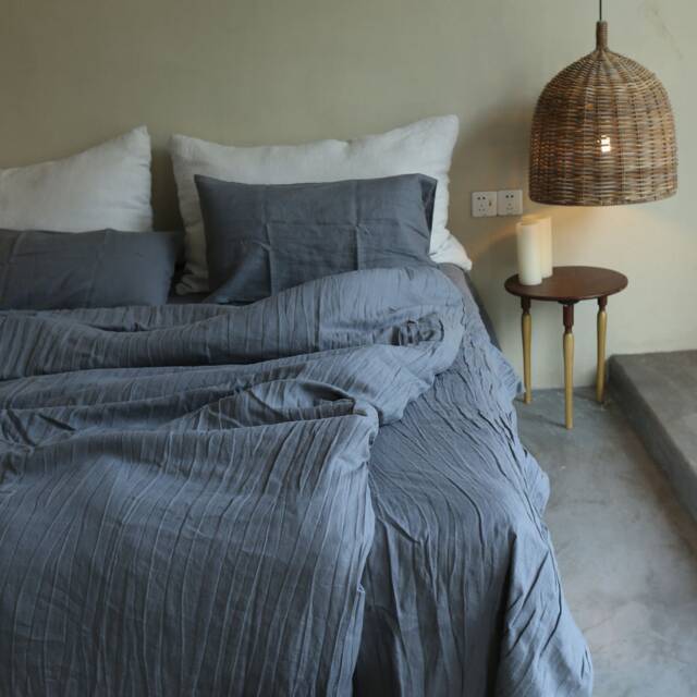 Set Of 3 Stone Washed Pure Linen Bed Set Duvet Cover + 2 Pillowcases Dark Gray - image 1