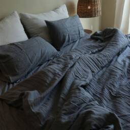Set Of 3 Stone Washed Pure Linen Bed Set Duvet Cover + 2 Pillowcases Dark Gray - thumbnail 3