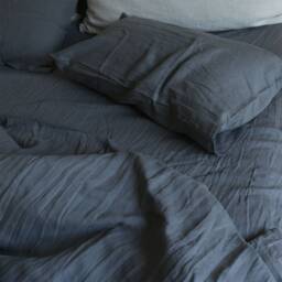 Set Of 3 Stone Washed Pure Linen Bed Set Duvet Cover + 2 Pillowcases Dark Gray - thumbnail 4
