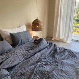 Set Of 3 Stone Washed Pure Linen Bed Set Duvet Cover + 2 Pillowcases Dark Gray - thumbnail 2