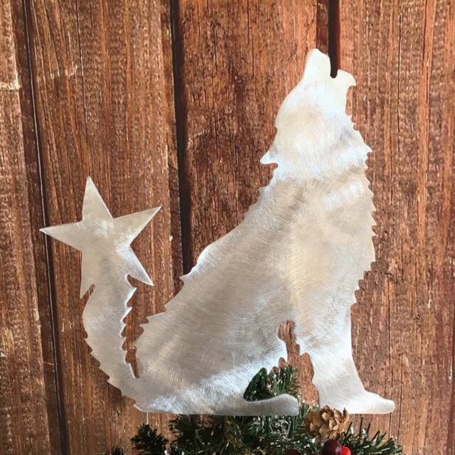 Wolf Christmas Tree Topper, Holiday Decoration, Wreath Christmas, Aluminum, Rustic, Southwestern, Handcrafted - image 1
