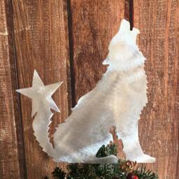 Wolf Christmas Tree Topper, Holiday Decoration, Wreath Christmas, Aluminum, Rustic, Southwestern, Handcrafted
