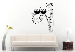 Two Owls On Love Heart Tree Bush Branch Floral Nature Decor Room Wall Sticker Decal Vinyl Mural Art L2418 - thumbnail 1