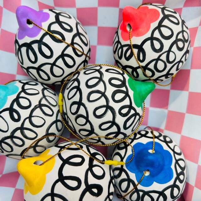Colourful Hand Painted Ceramic Christmas Baubles Set Of 6 - image 1