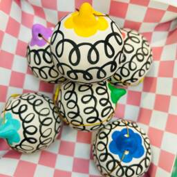 Colourful Hand Painted Ceramic Christmas Baubles Set Of 6 - thumbnail 2
