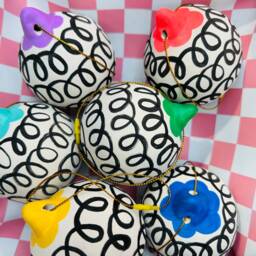 Colourful Hand Painted Ceramic Christmas Baubles Set Of 6 - thumbnail 1
