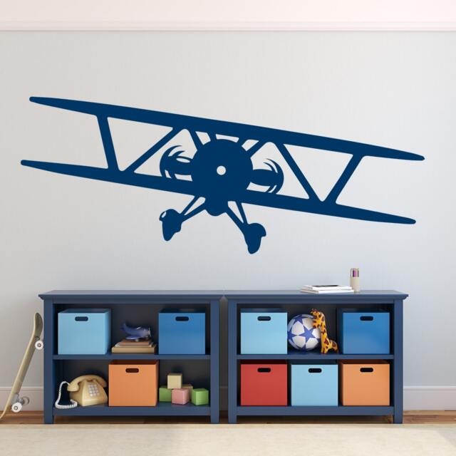 Wall Decal Biplane - Airplane Removable Vinyl Graphic For Boys Bedroom, Children Nursery Decor Gift - image 1