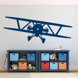 Wall Decal Biplane - Airplane Removable Vinyl Graphic For Boys Bedroom, Children Nursery Decor Gift - thumbnail 1