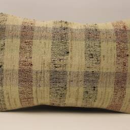 Vintage Turkish Kilim Pillow Cover, 16x24 Wool Lumbar Cushion - thumbnail 2