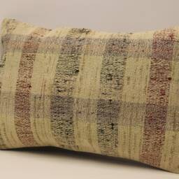 Vintage Turkish Kilim Pillow Cover, 16x24 Wool Lumbar Cushion - thumbnail 3