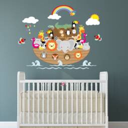 Noah's Ark Fabric Wall Stickers Jungle Animals, Rainbow Nursery Decor