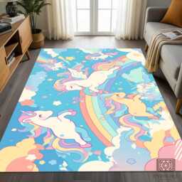 Pastel Unicorn Rainbow Sky Rug - Kawaii Kids Room Floor Mat - thumbnail 2