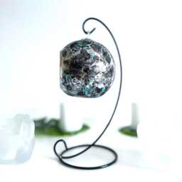 Hand Painted Abstract Glass Candle Holder Silver & Black Tealight - thumbnail 2