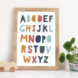 Alphabet Print, Boys Nursery Prints, Playroom Decor, Wall Art, Bedroom Blue & Mustard, Kids Art - thumbnail 1