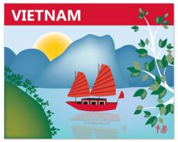 Vietnam Skyline Art Print, Halong Bay Retro Travel Art, Vietnamese Decor, Loose Petals City - Style E8-O-Vie - thumbnail 1