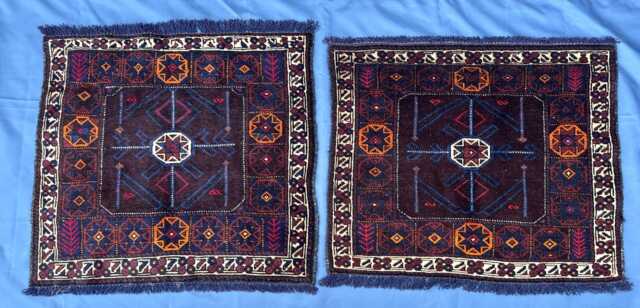 Small Baluchi Rug Set 2x3.5, Handmade Afghan Pair Mini Rugs, Dark Navy Red Tribal Rug, Wool Chair Mat Accent Geometric Nomadic Decor - image 1