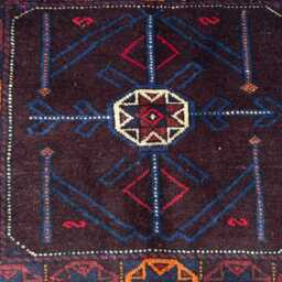 Small Baluchi Rug Set 2x3.5, Handmade Afghan Pair Mini Rugs, Dark Navy Red Tribal Rug, Wool Chair Mat Accent Geometric Nomadic Decor - thumbnail 2