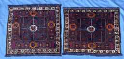 Small Baluchi Rug Set 2x3.5, Handmade Afghan Pair Mini Rugs, Dark Navy Red Tribal Rug, Wool Chair Mat Accent Geometric Nomadic Decor - thumbnail 1