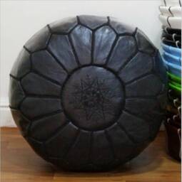 Premium Genuine Leather Moroccan Pouf Pouffe - Black