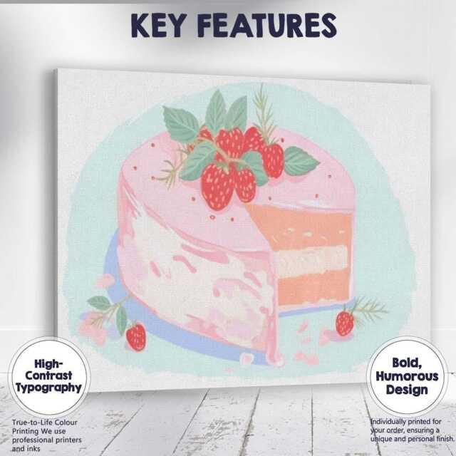 strawberry Layer Cake Watercolour Dessert Illustration Canvas Wall Art Print Decor Picture Ready To Hang - image 1